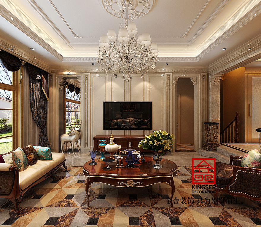 原河名墅別墅裝修-美式風格-客廳