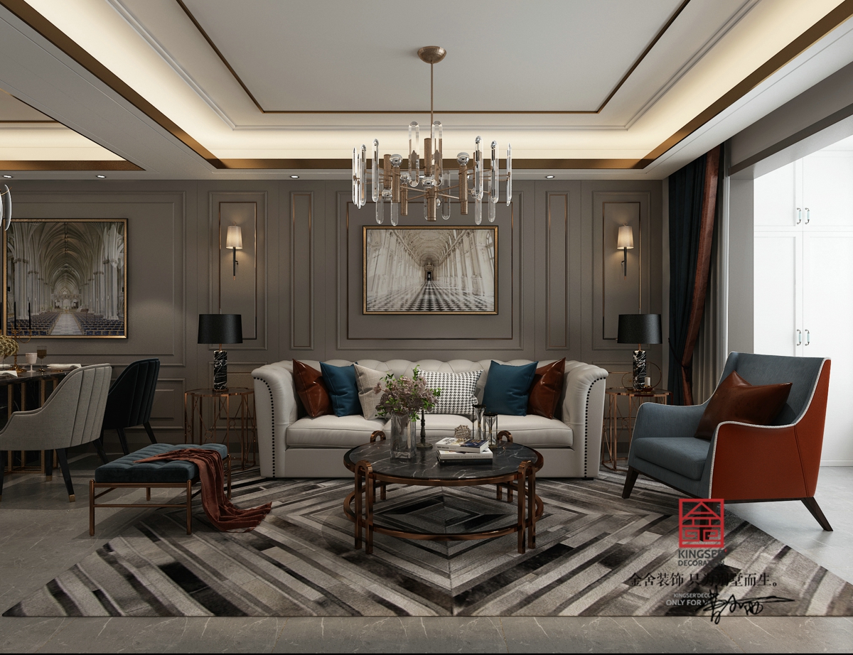 融創中心裝修-輕奢風格-客廳