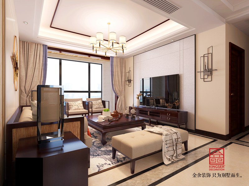 融創中心125平米-新中式裝修-客廳