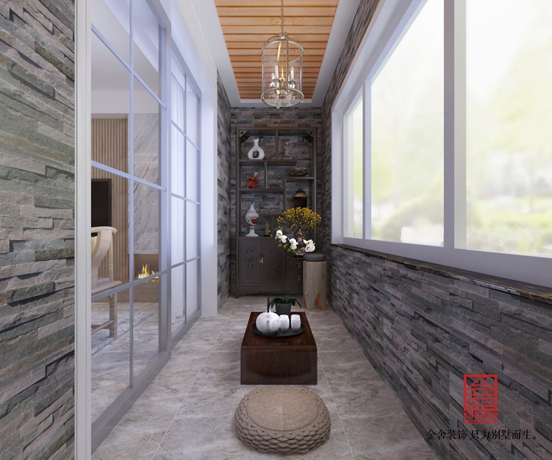 保利拉菲公館172平米裝修-新中式風格-陽臺