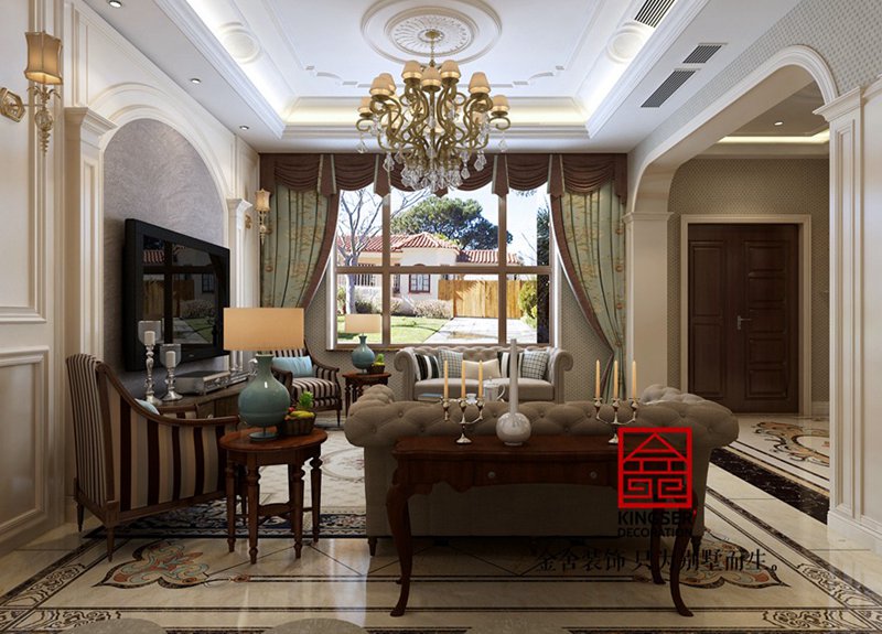 大者別墅300平米裝修-美式風格-客廳