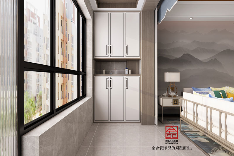 麗景藍灣114平米現代中式裝修效果圖